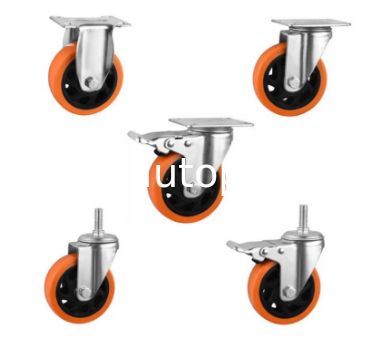 100mm Rueda Giratoria PU Orange Castor Swivel Trolley Industrial 1.5 2 2.5 3 4 5Inch Heavy Duty Workbench Caster Wheels