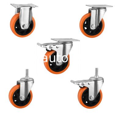 Heavy Duty Orange PU Swivel Caster Wheel 1 5 2 2 5 3 4 5 Inch For Trolley Workbench
