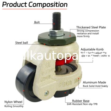 Industrial Nylon Height Adjustable Leveling Casters 60F 80F 100F Triangle Plate for Hospital Workshop