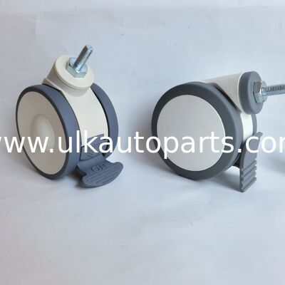 Noiseless Swivel Medical Caster Wheel TPR Rubber 5 Inch Threaded Aluminum Stem Double Brake Anti Static Caster
