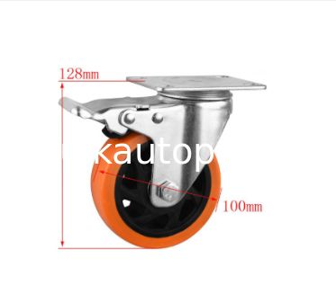 100mm Rueda Giratoria PU Orange Castor Swivel Trolley Industrial 1.5 2 2.5 3 4 5Inch Heavy Duty Workbench Caster Wheels